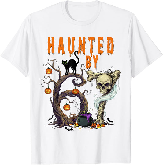 Haunted by 67 - Spooky Black Cat and Skull Halloween Costume T-Shirt - T-Shirt | White