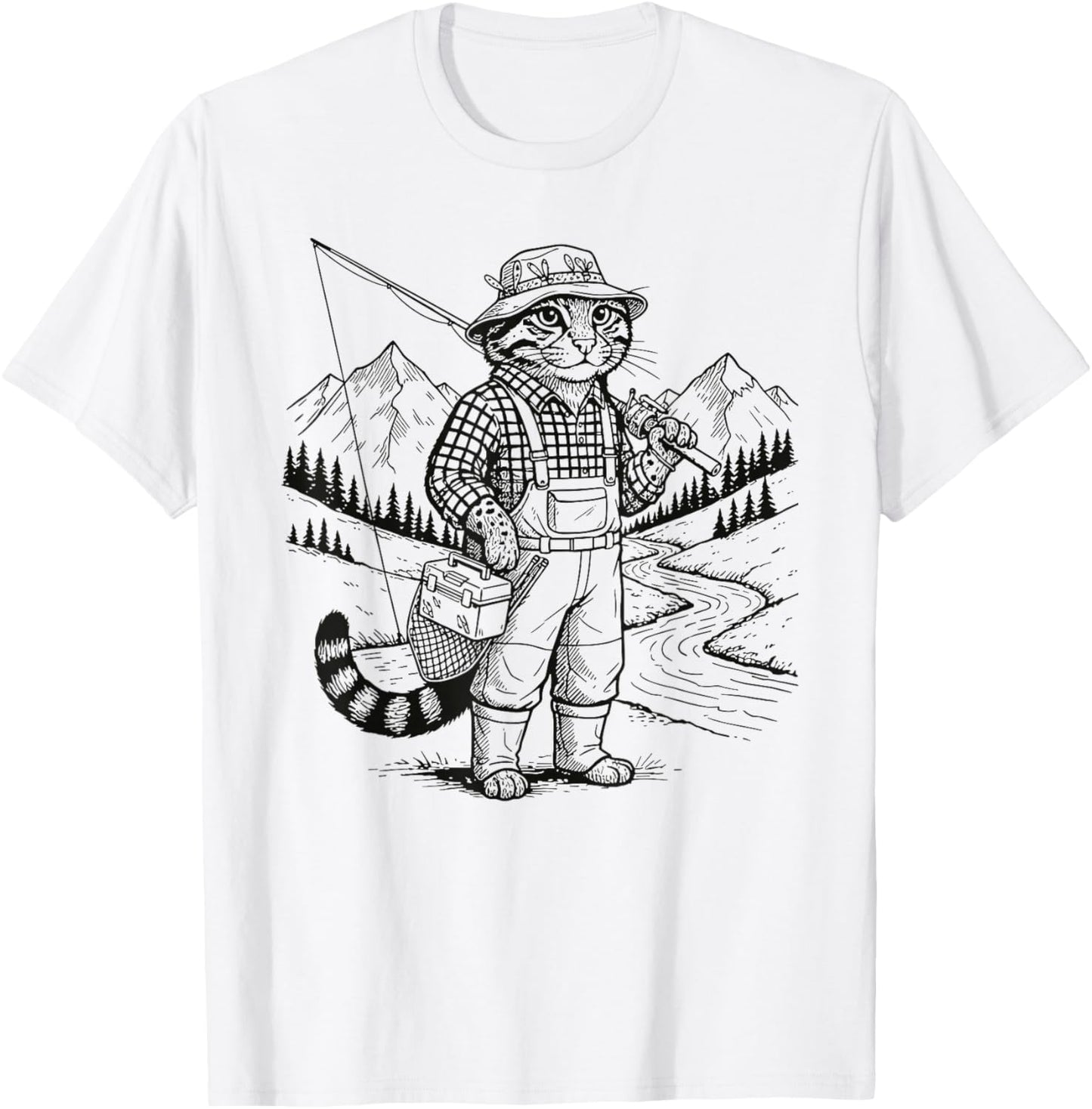Fish Cat Fisherman T-Shirt - T-Shirt | White