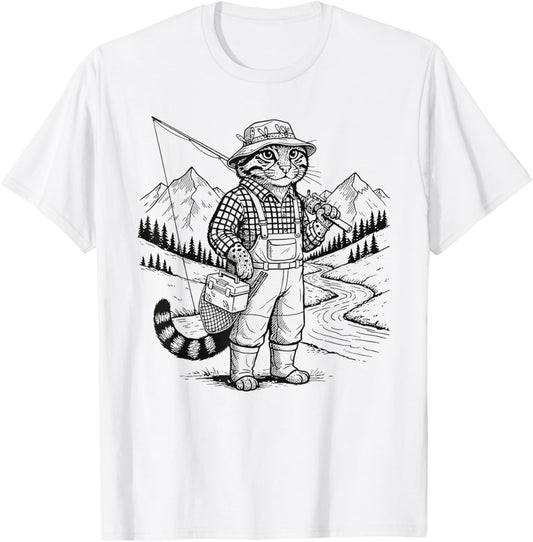 Fish Cat Fisherman T-Shirt - T-Shirt | White