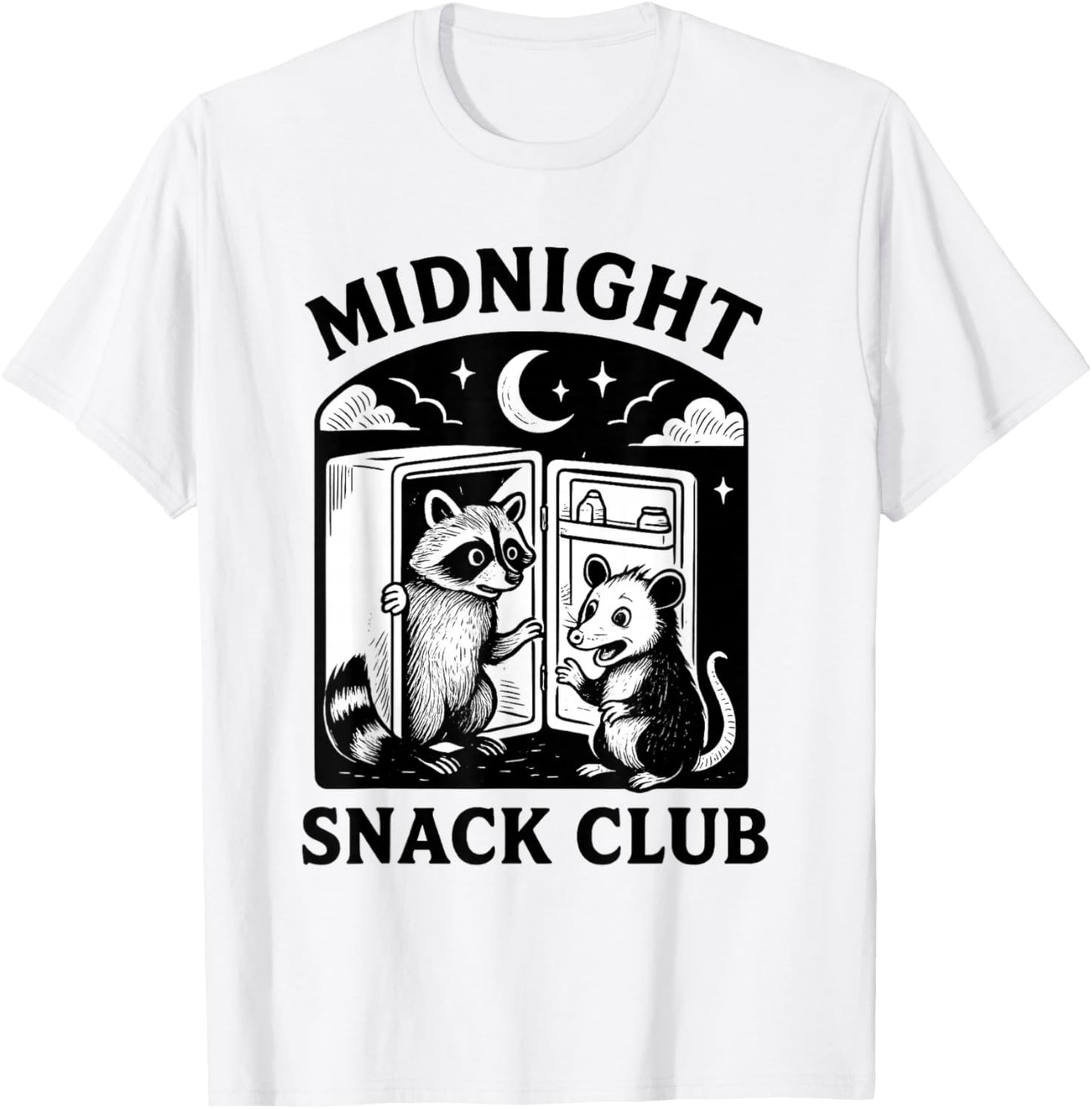 Raccoon Opossum Midnight Snack Club Crescent Moon T-Shirt - T-Shirt | White