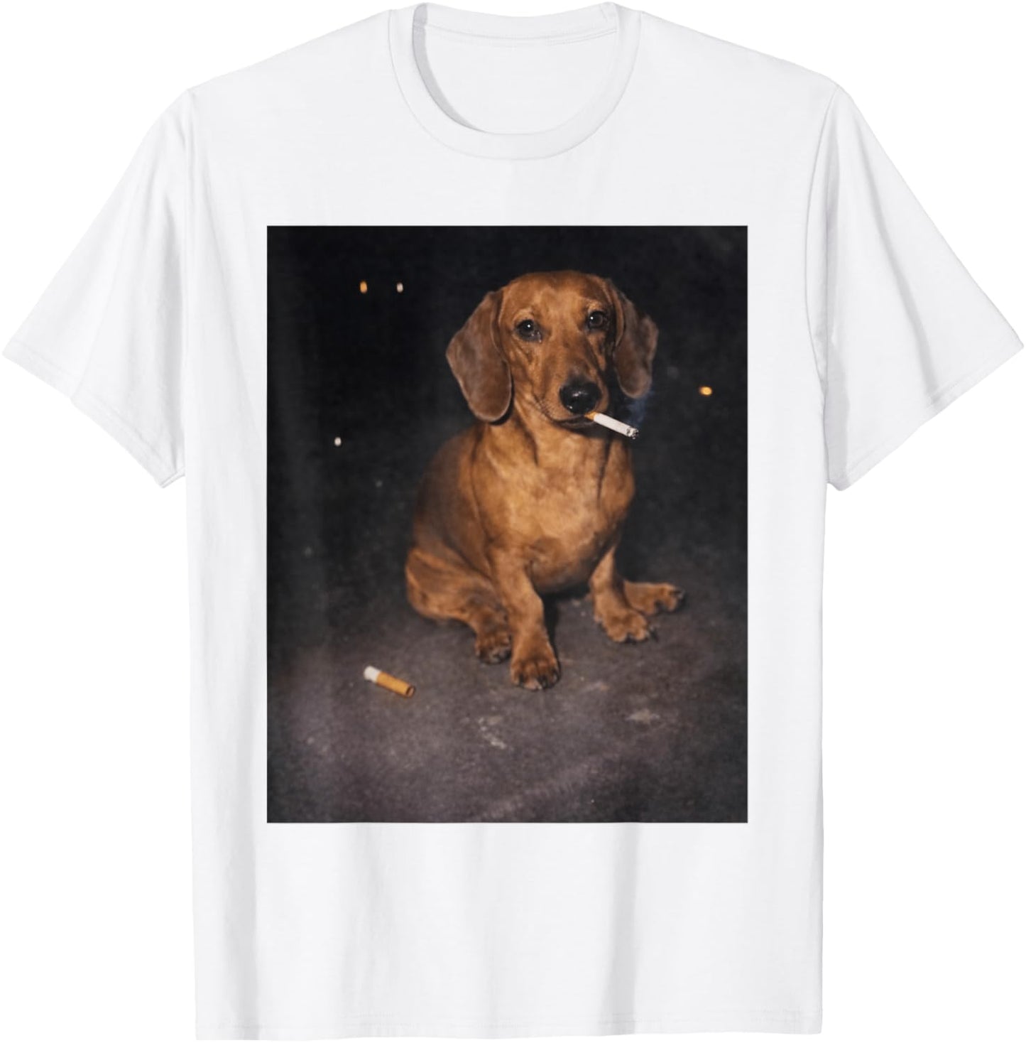 Funny Dachshund Smoking Meme Cigarette Dog Meme Street Style T-Shirt - T-Shirt | White