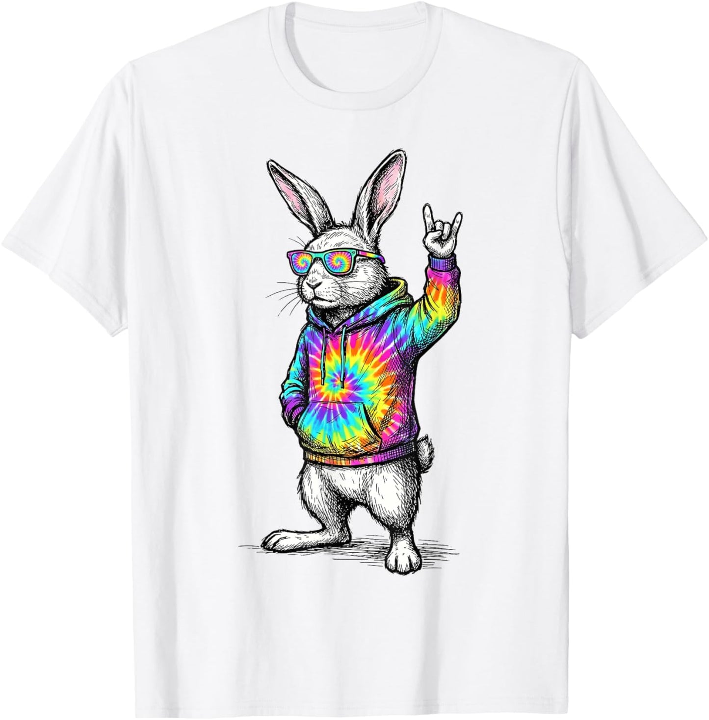 Cute Easter Bunny Rock Rabbit Sunglasses Happy Easter T-Shirt - T-Shirt | White