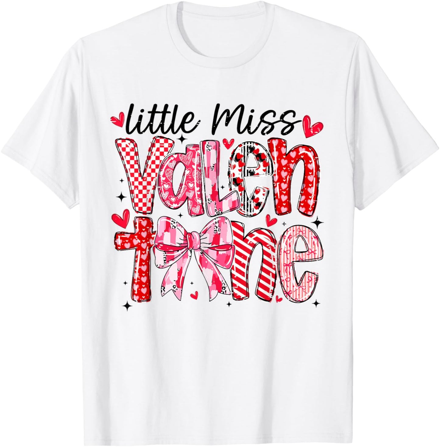 Coquette Bow Little Miss Valentine Girly Love Heart XOXO T-Shirt - T-Shirt | White