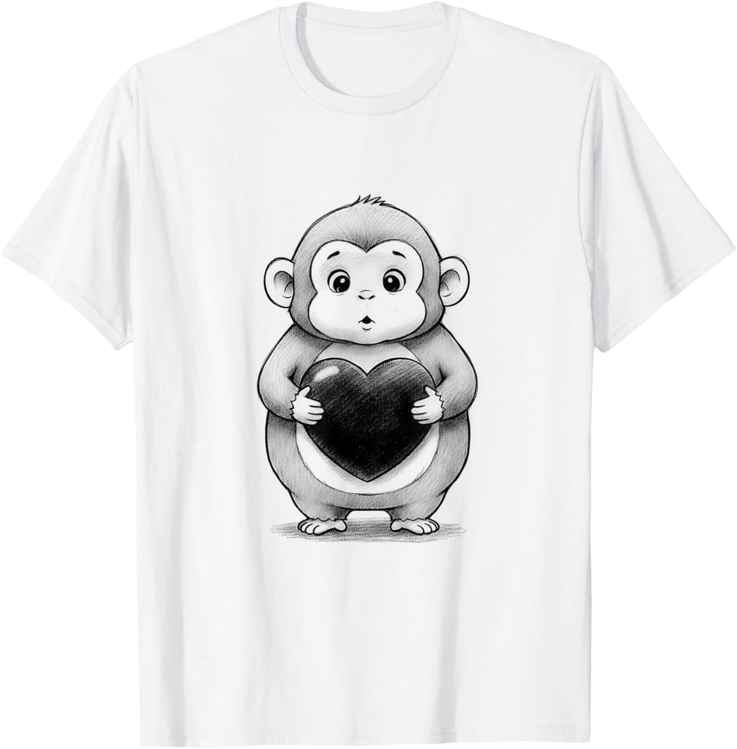 Monkey Chubby Holding a Heart Valentines Day T-Shirt - T-Shirt | White