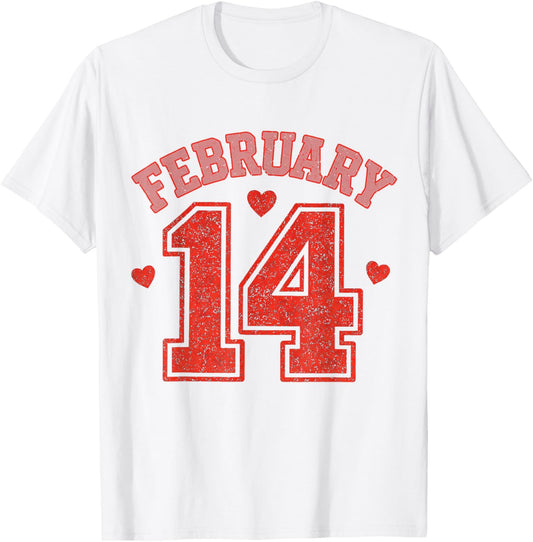 February 14 Varsity Valentine Heart Retro Preppy Love T-Shirt - T-Shirt | White