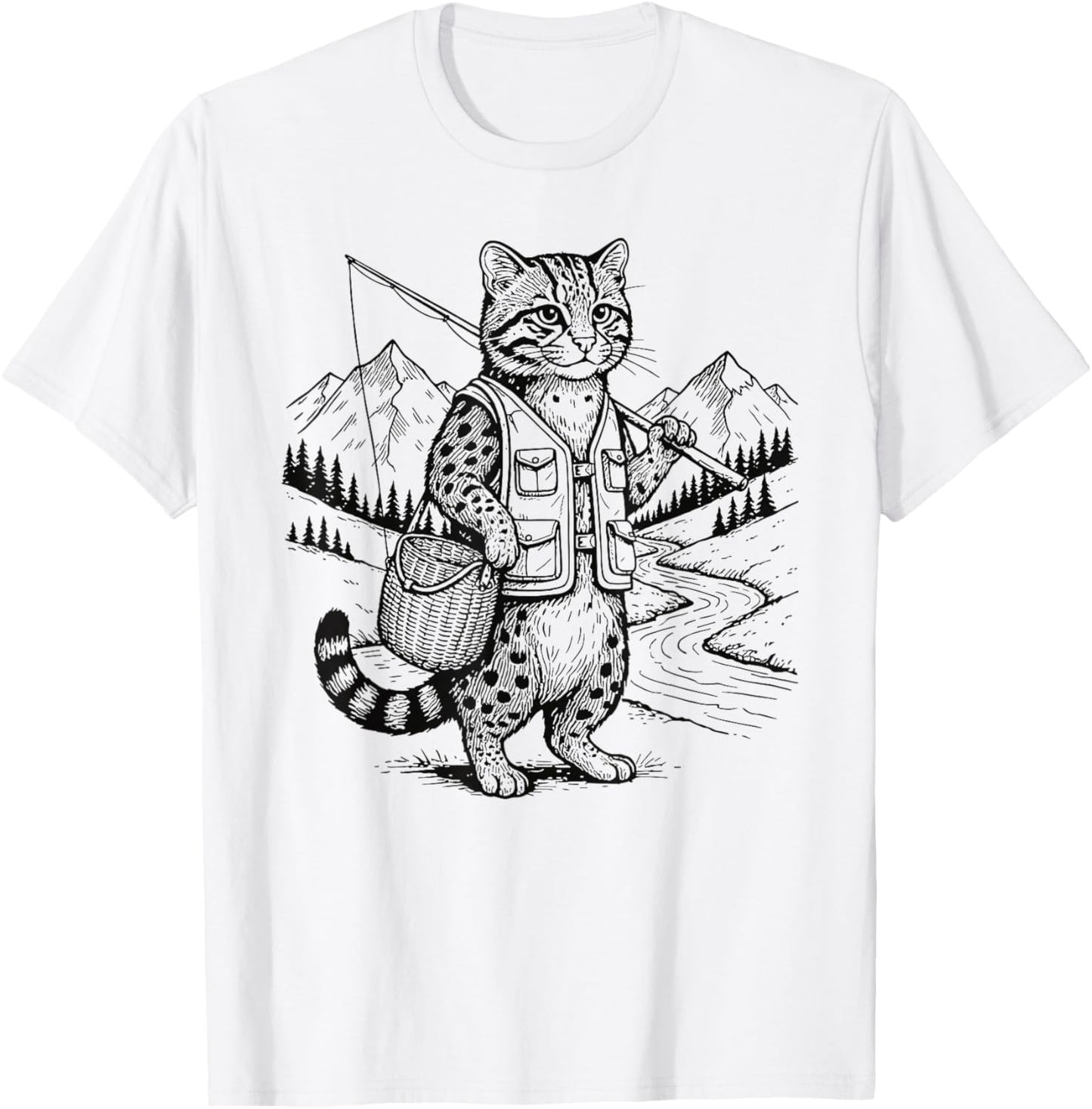 Fish Cat Fisherman T-Shirt - T-Shirt | White