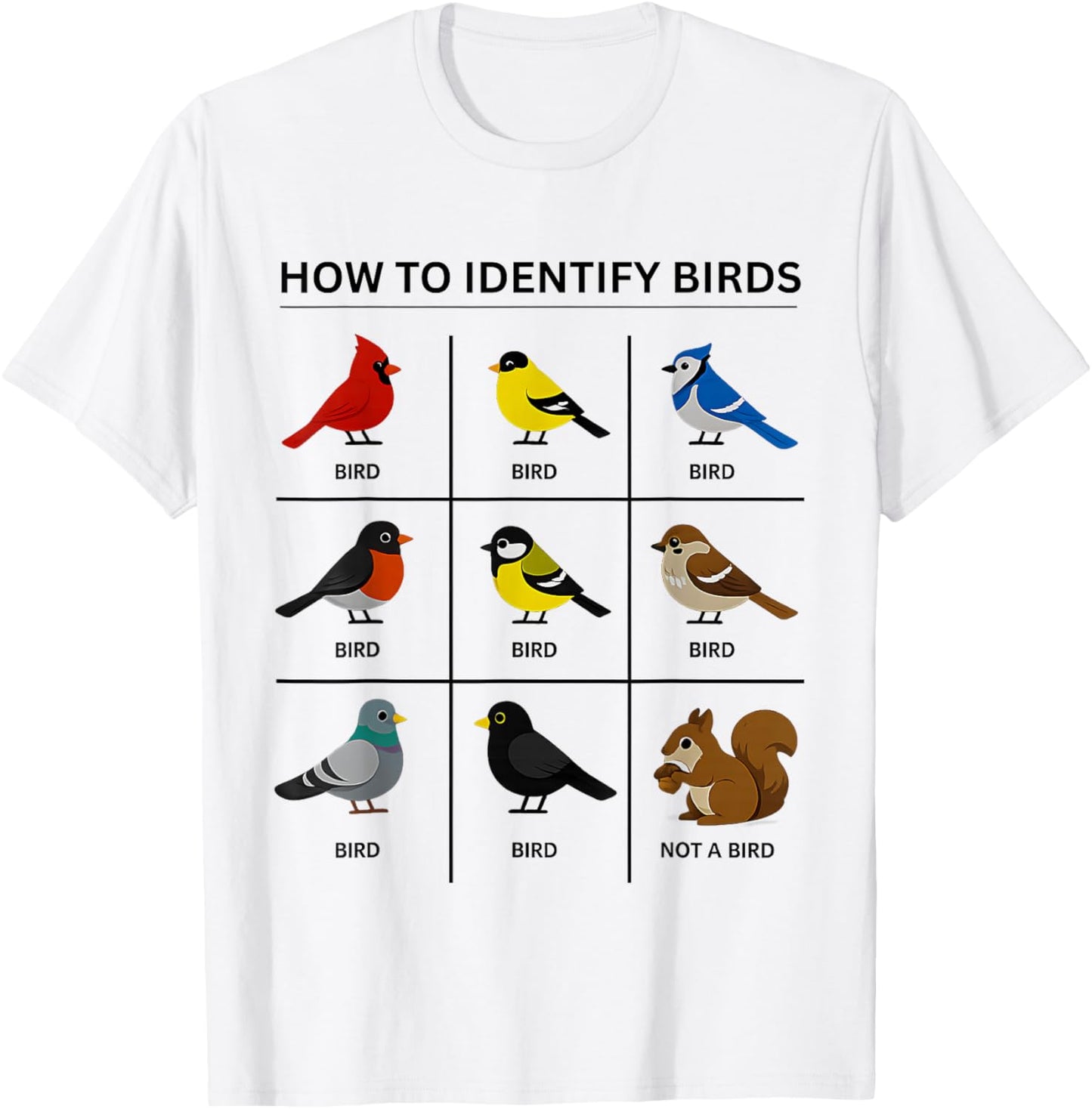 How to Identify A Bird Funny Birdwatching Cute Squirrel Joke T-Shirt - T-Shirt | White