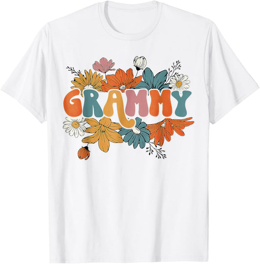 Floral Grammy Life Thankful Grammy Thanksgiving Mothers Day T-Shirt - T-Shirt | White
