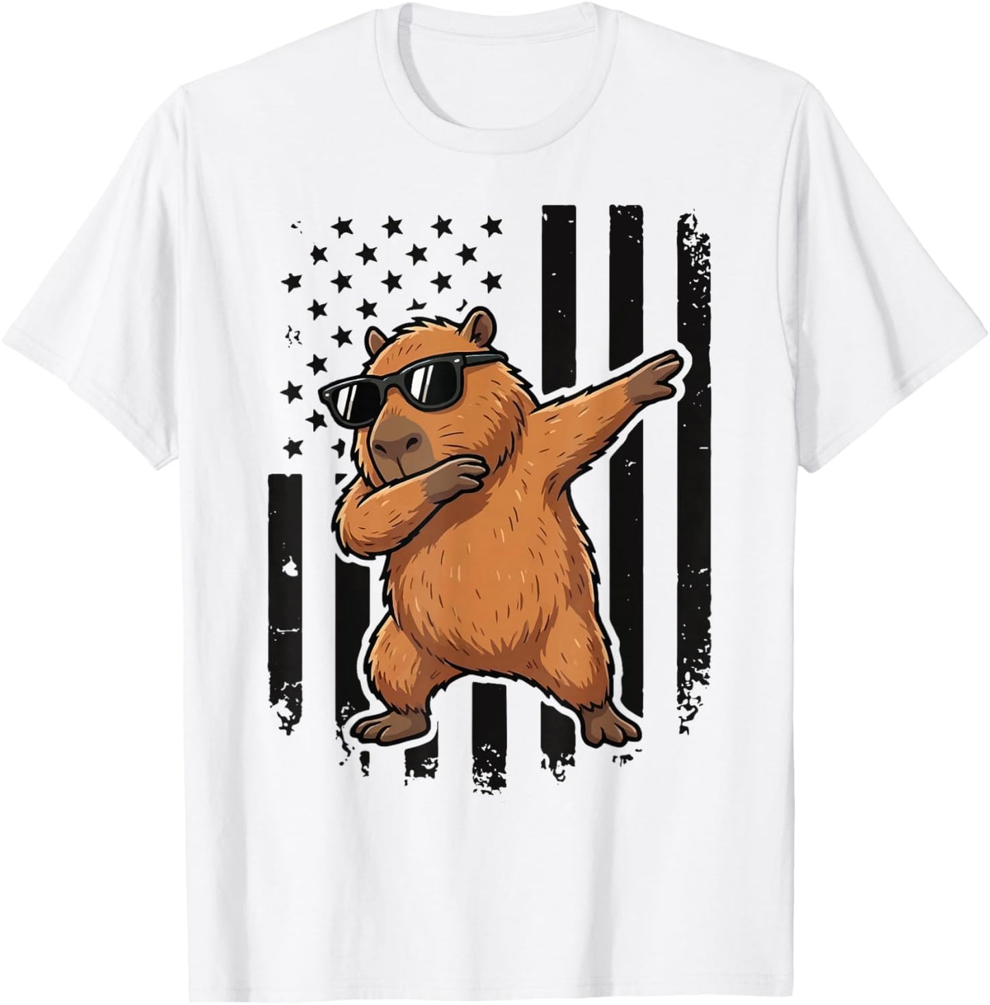 Capybara Dabbing USA Flag America T-Shirt - T-Shirt | White