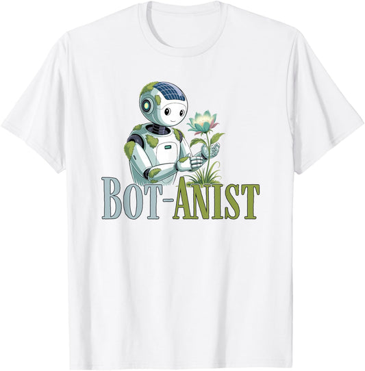 Bot-Anist Solarpunk Robot Earth Day Green Future Pun T-Shirt - T-Shirt | White