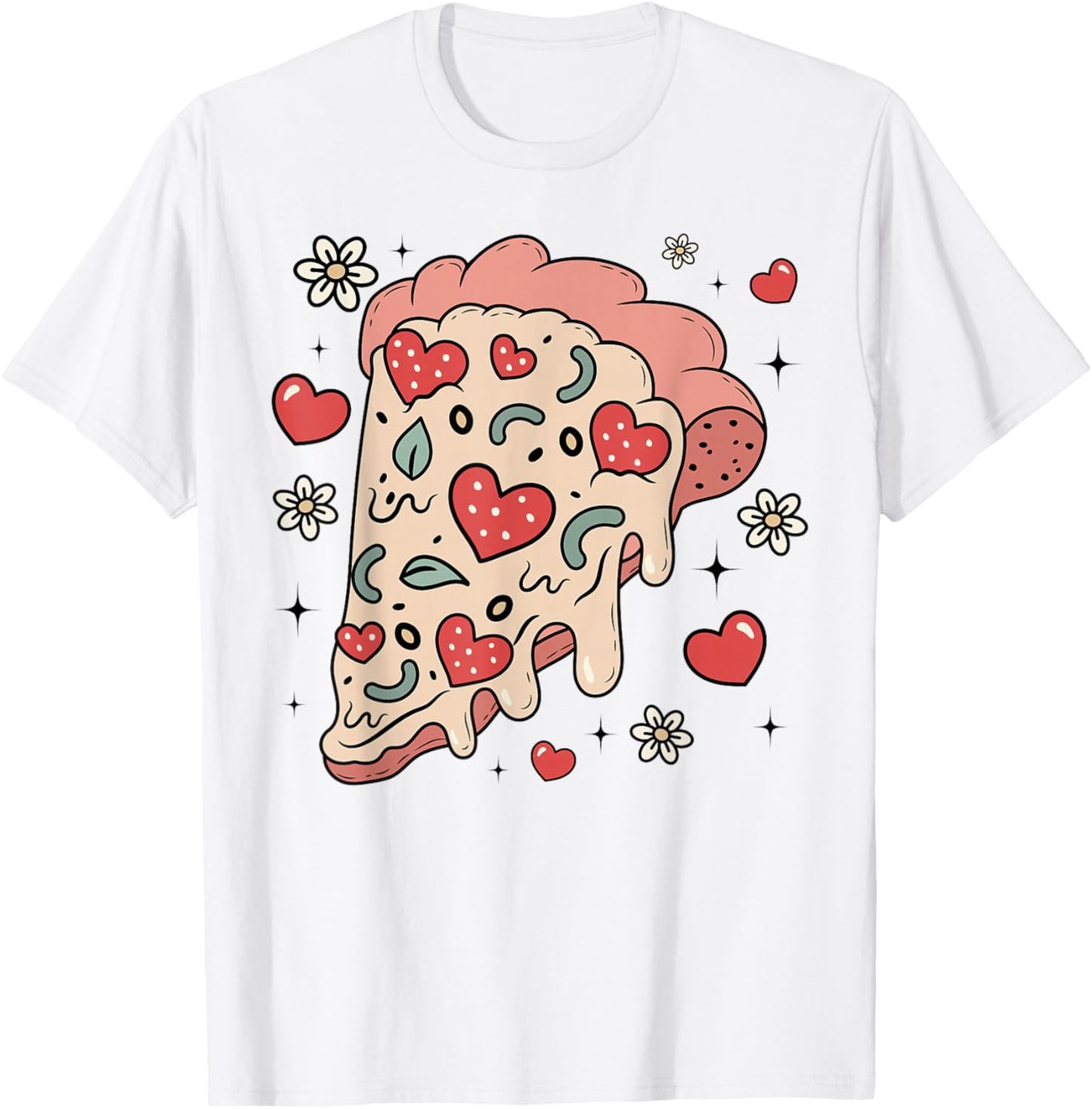 Cute Pizza Piece with Hearts Happy Valentines Boys Girls T-Shirt - T-Shirt | White