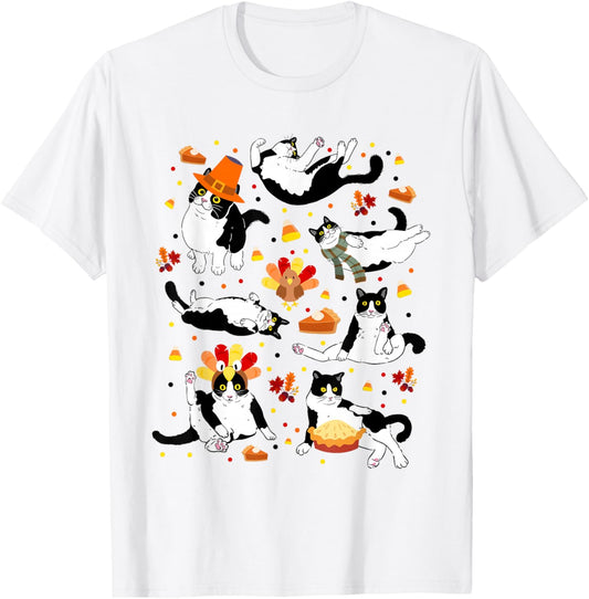 Funny Tuxedo Cat Fall Season Cute Cat Autumn Kids Men Women T-Shirt - T-Shirt | White