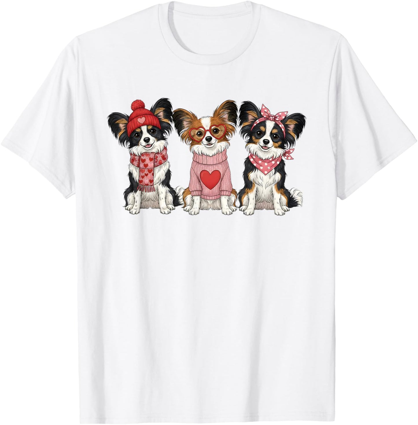 Cute Papillon Dog Valentine T-Shirt - T-Shirt | White