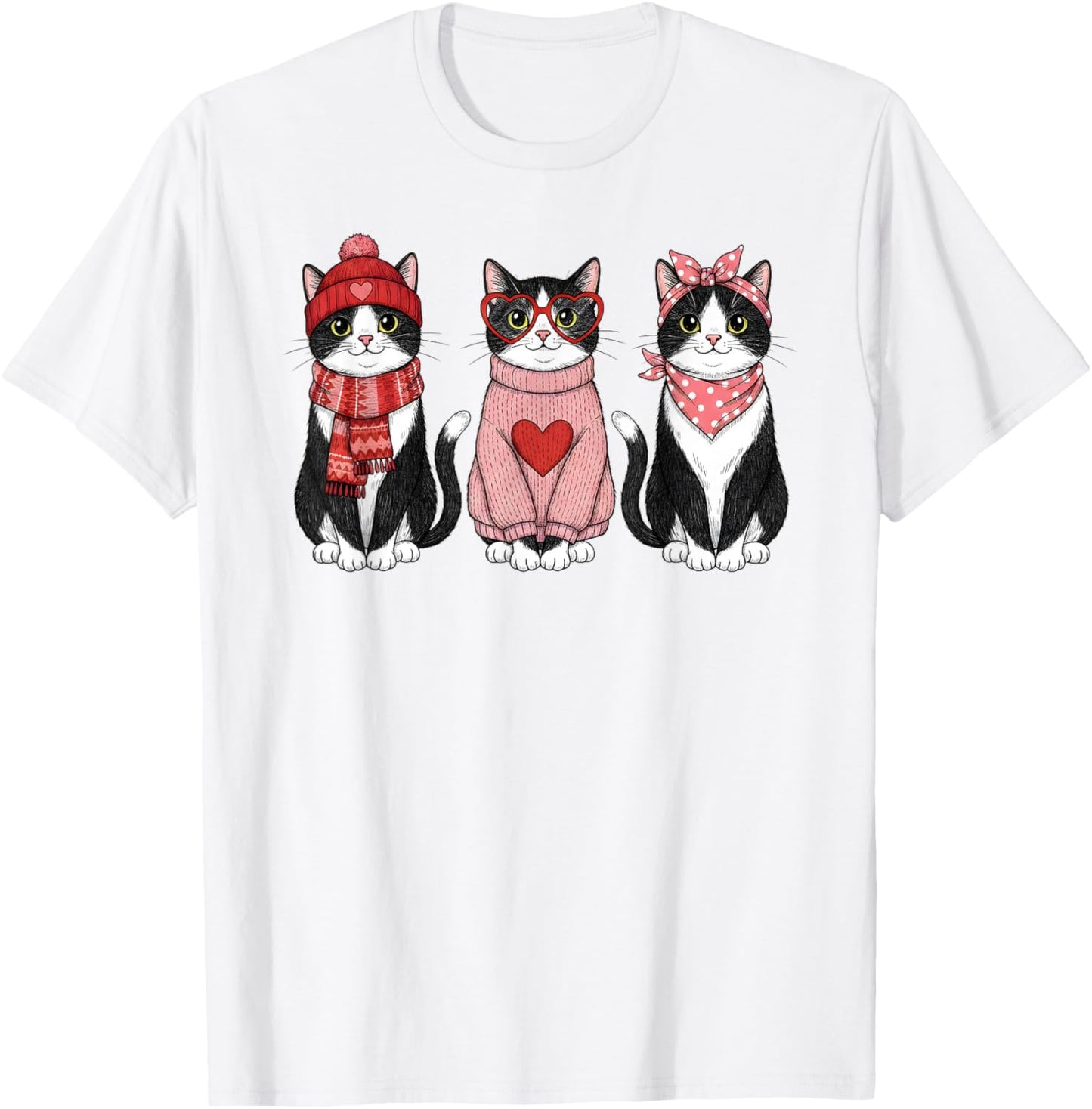 Retro Tuxedo Cat Cute Valentine T-Shirt - T-Shirt | White