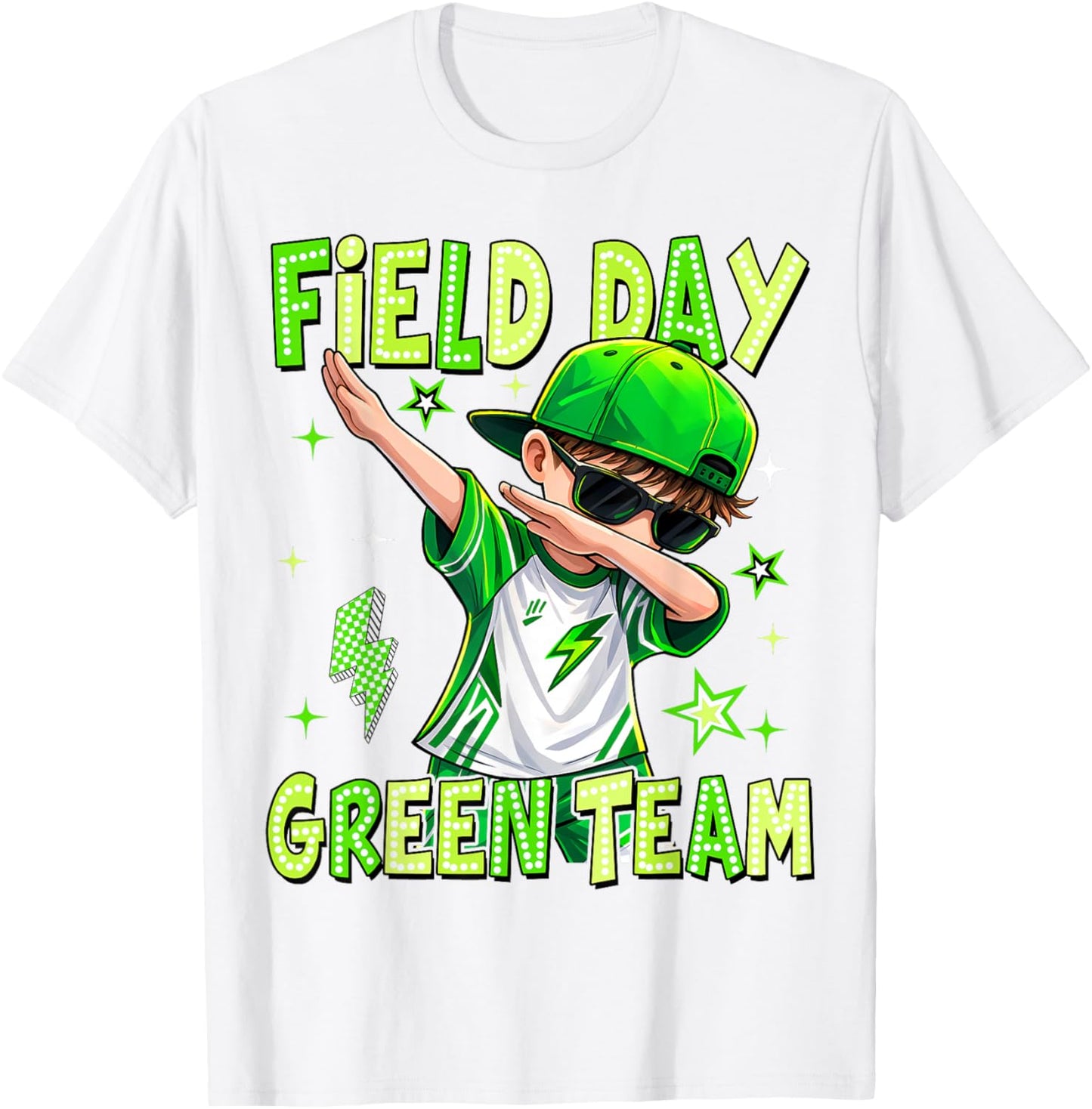 Field Day Green Team Dabbing Boys Kids Games Field Trip Fun T-Shirt - T-Shirt | White