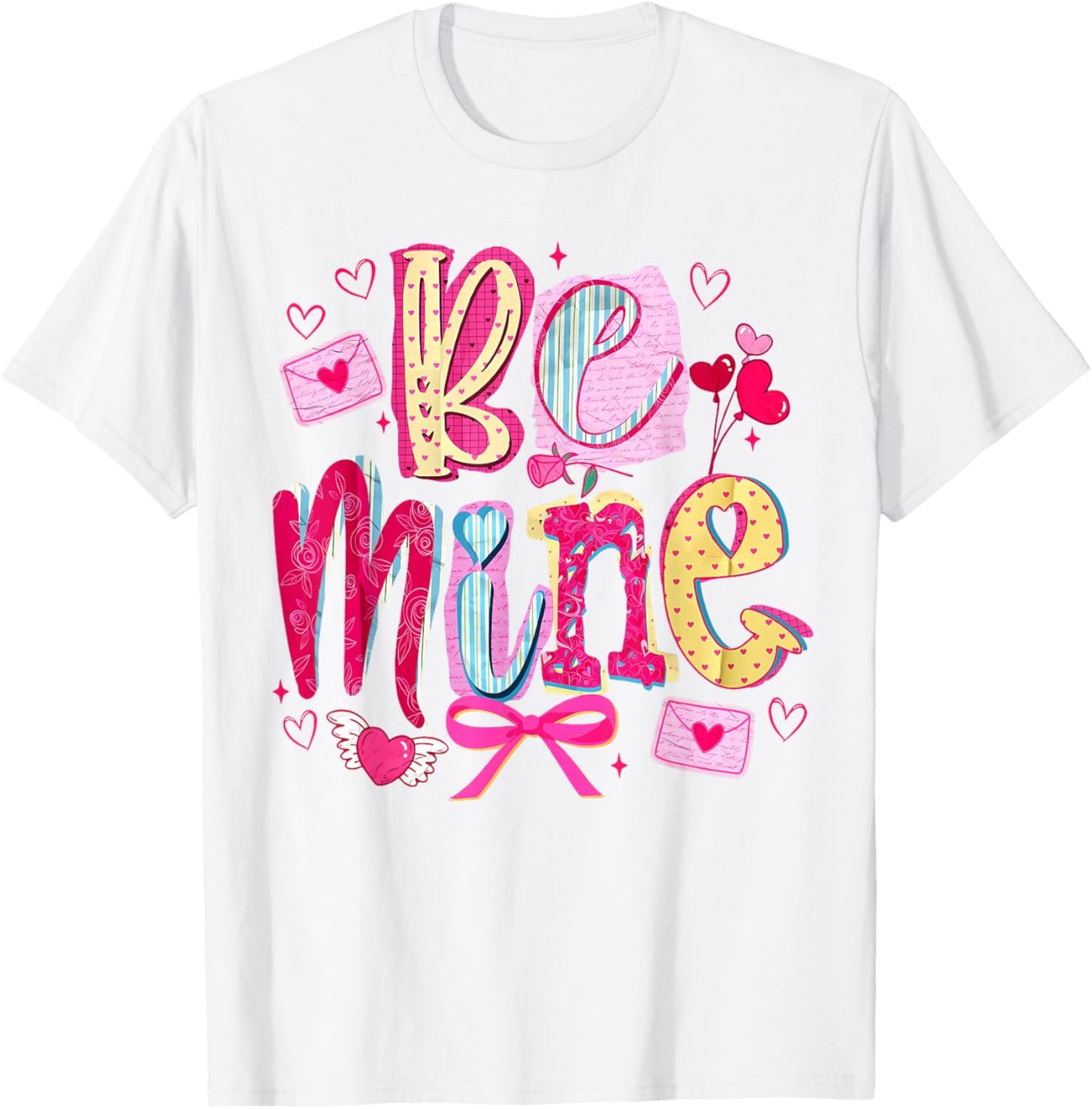 Pink Be Mine Vintage Coquette Bow Hearts Valentine Cupid T-Shirt - T-Shirt | White
