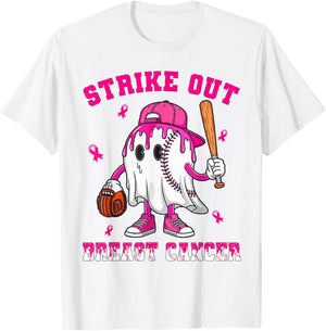 Strike Out Breast Cancer Shirt Boy Baseball Drip Pink Ribbon T-Shirt - T-Shirt | White