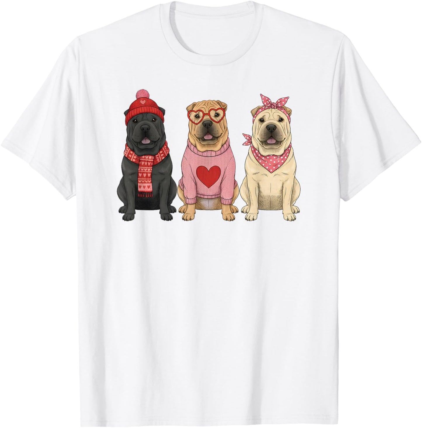 Cute Shar Pei Valentine Dog T-Shirt - T-Shirt | White