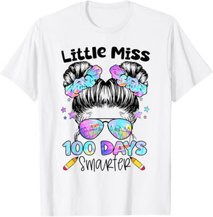 100 Days Smarter Messy Bun 100th Day of School Girls Kids T-Shirt - T-Shirt | White