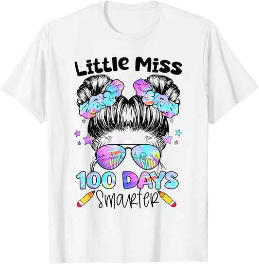 100 Days Smarter Messy Bun 100th Day of School Girls Kids T-Shirt - T-Shirt | White
