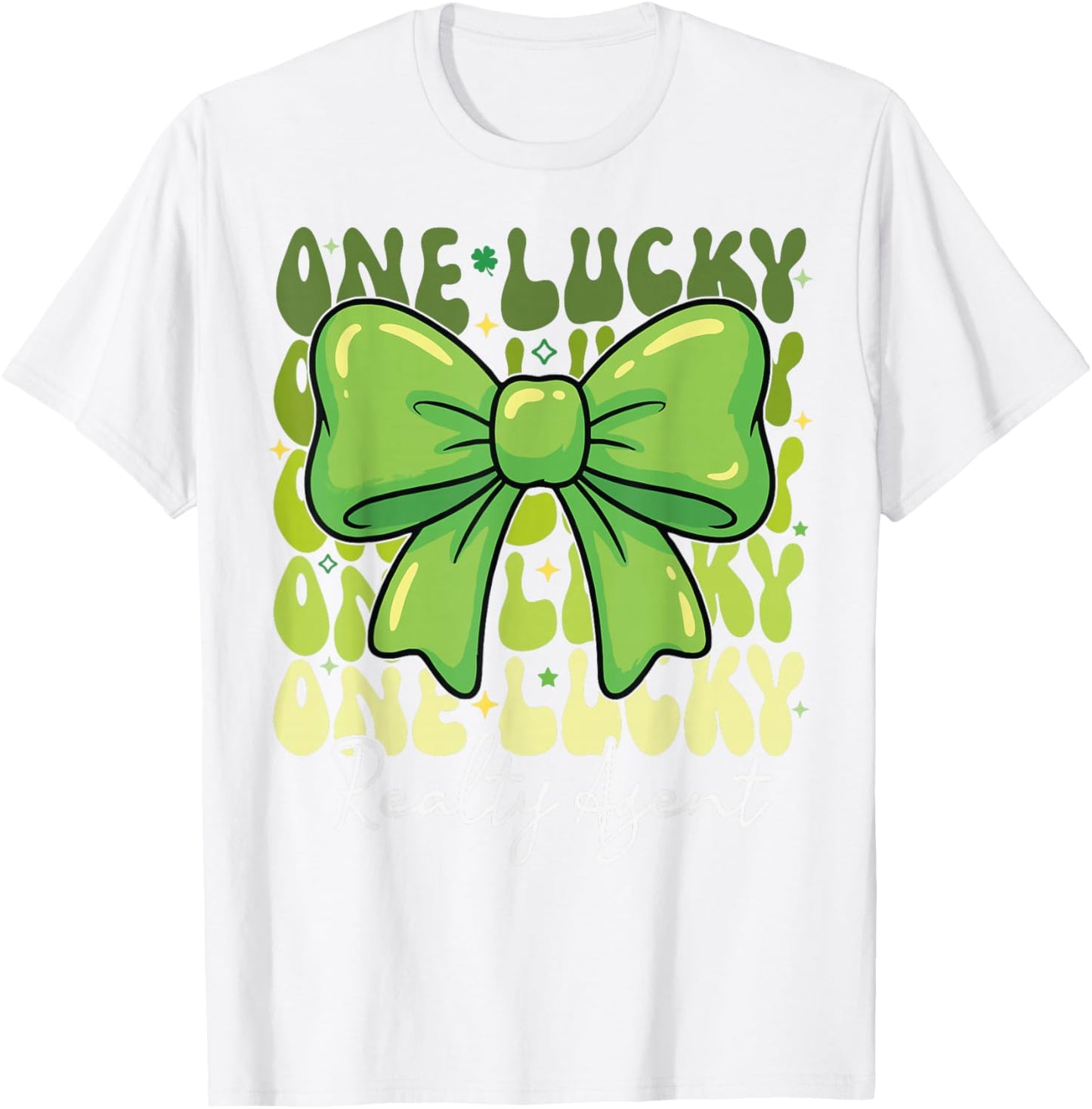 One Lucky Realty Agent St Patricks Day Coquette Bow Retro T-Shirt - T-Shirt | White