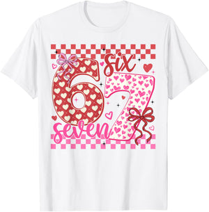 Valentine 67 Funny Six Seven Meme Coquette Bow Women Kid T-Shirt - T-Shirt | White