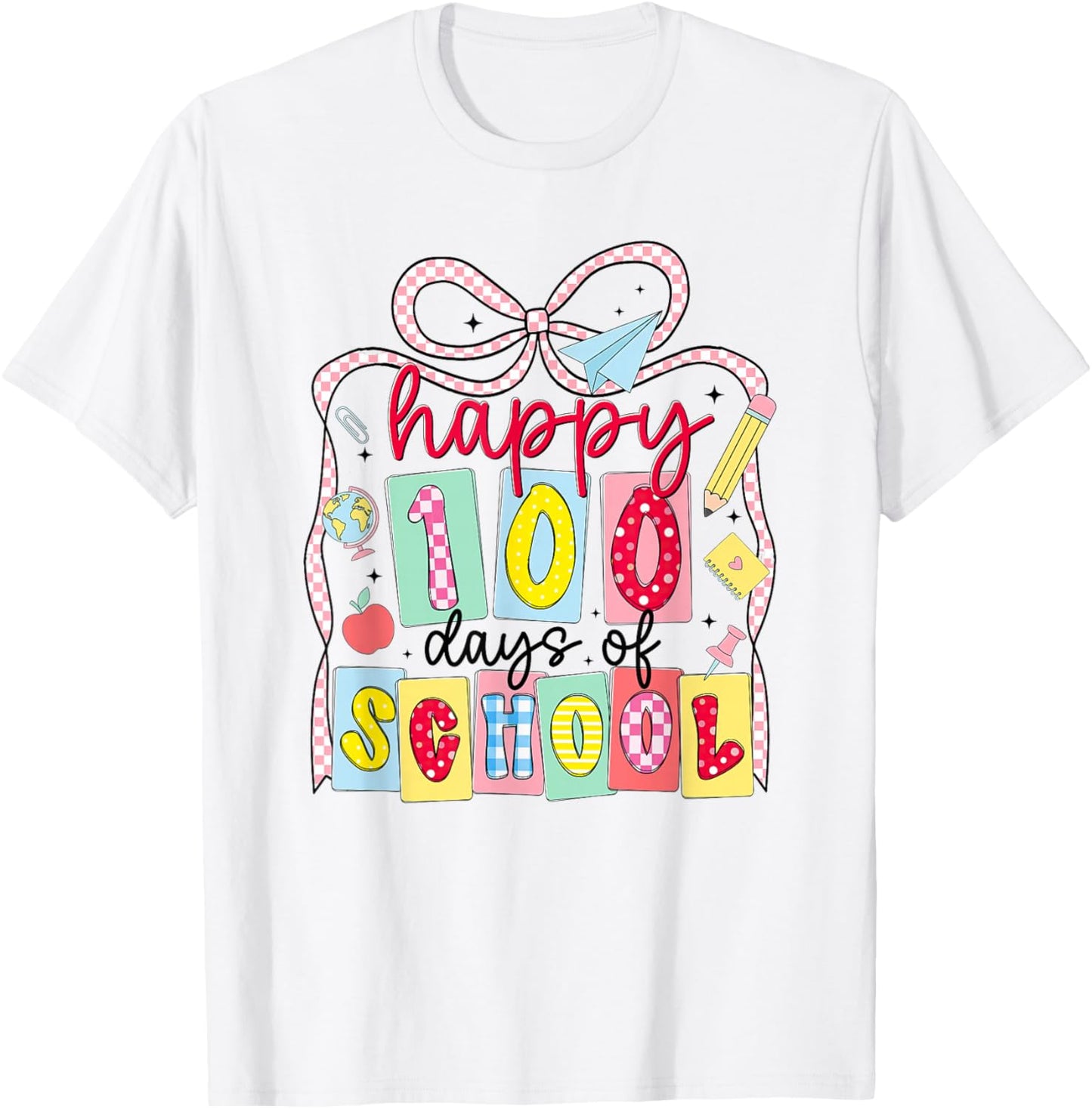 Happy 100 Days of School Coquette Bow Teacher Girl 100th Day T-Shirt - T-Shirt | White