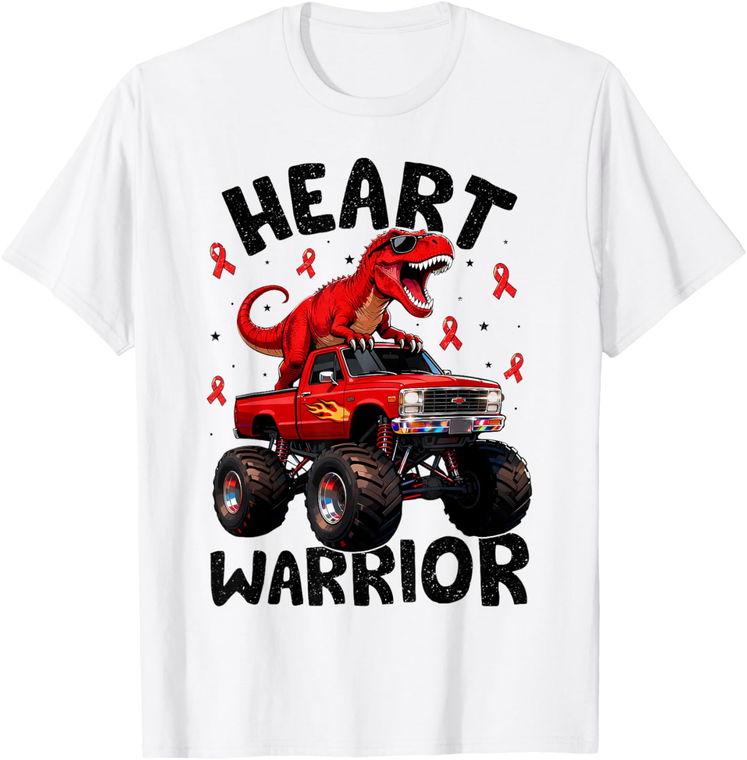 Dino Trex Boys Toddler Heart Warrior Heart Disease Awareness T-Shirt - T-Shirt | White