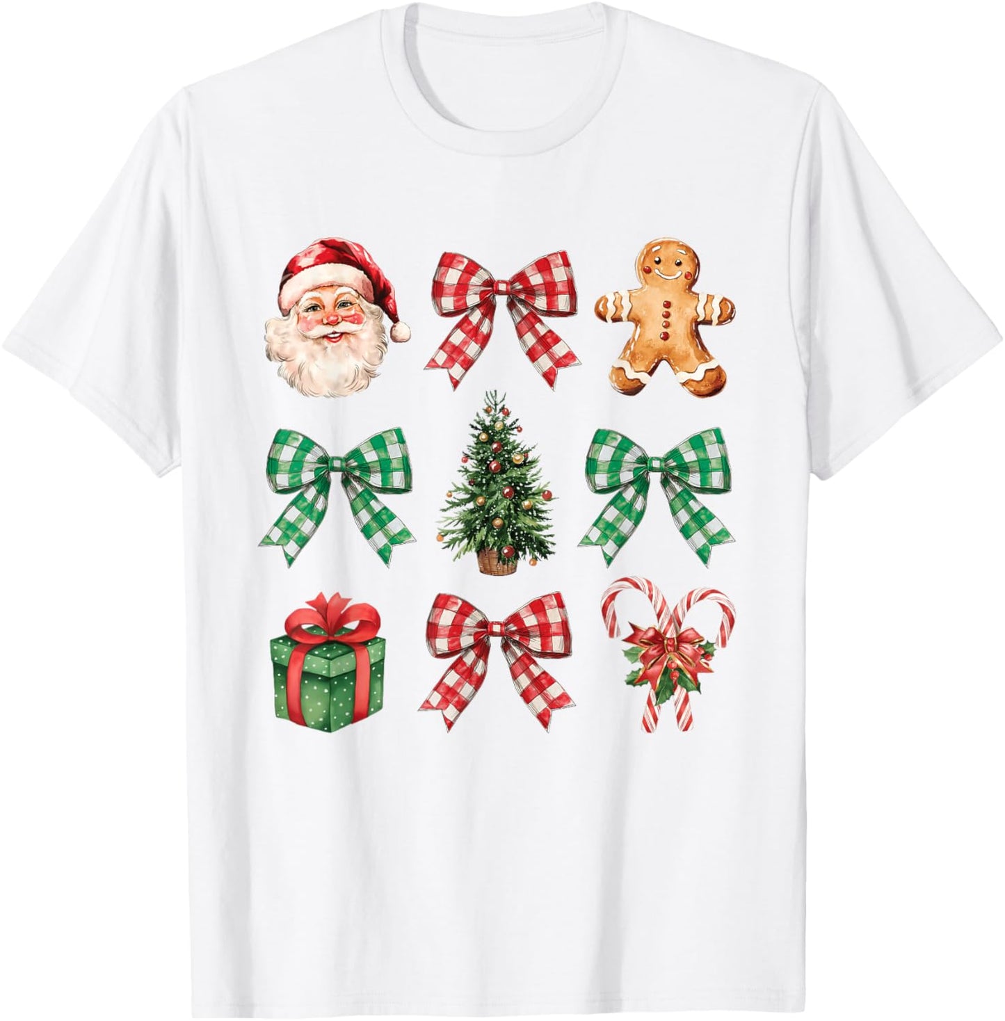Coquette Bow Christmas Tree Santa Gingerbread Candy Cane T-Shirt - T-Shirt | White