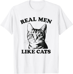 Real Men Like Cats Funny Cat Dad T-Shirt - T-Shirt | White