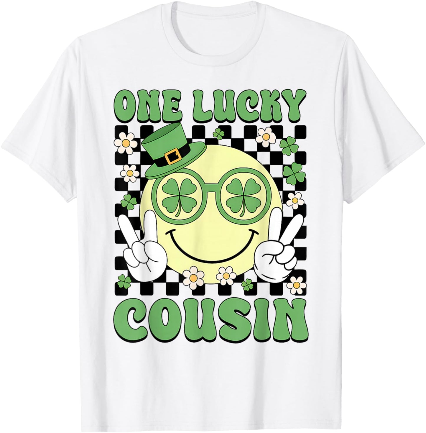 Groovy Shamrock One Lucky Cousin Happy St Patricks Day T-Shirt - T-Shirt | White