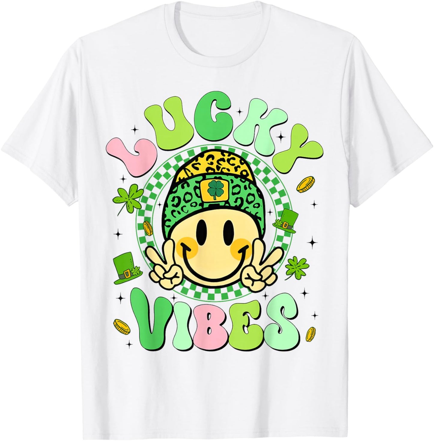 Lucky Vibes St. Patricks Day Funny Smile Face Boy Girl Kid T-Shirt - T-Shirt | White
