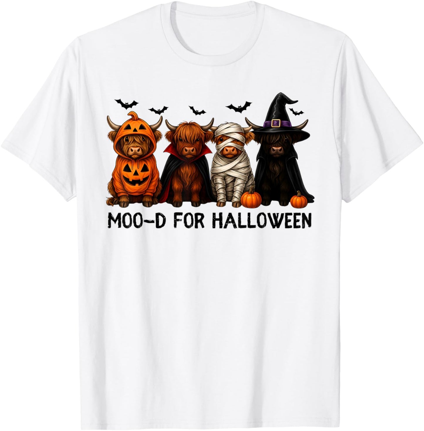 Funny Highland Cow with Spooky Halloween Costume Farmer T-Shirt - T-Shirt | White