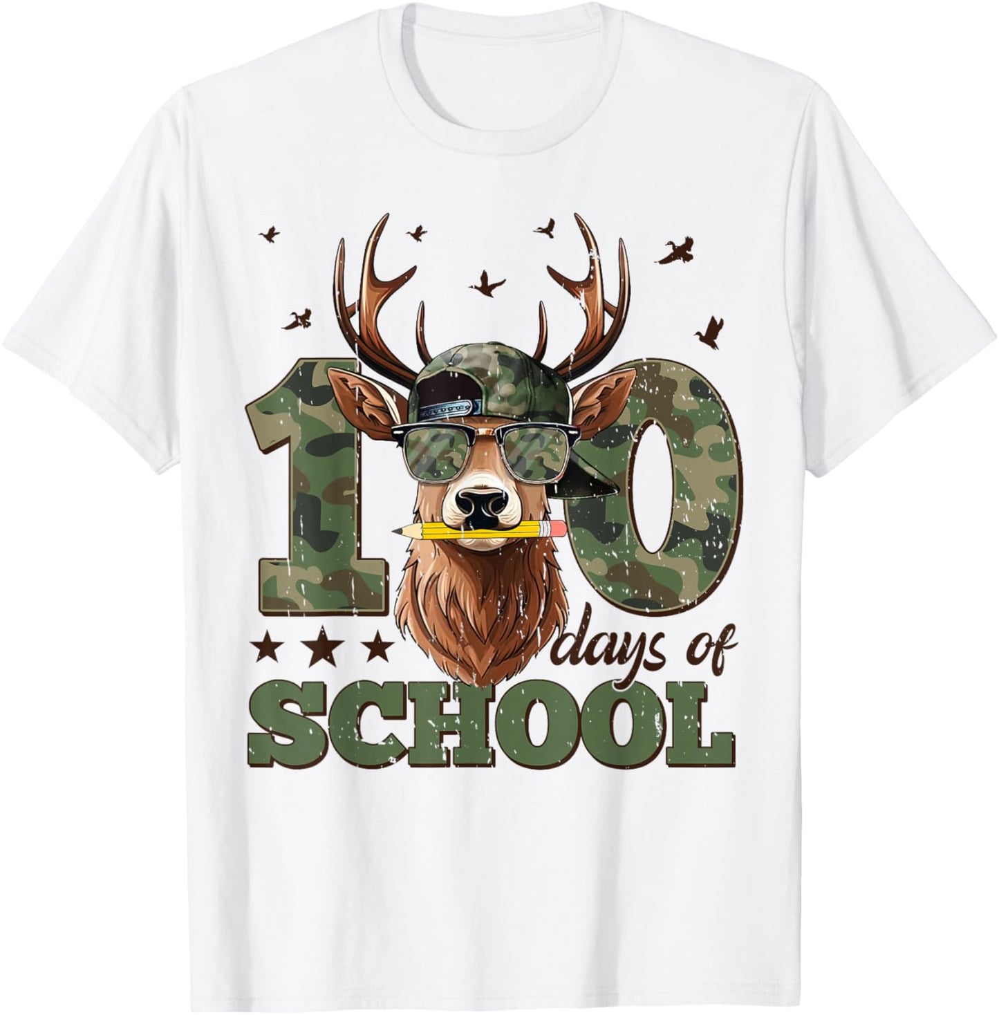 Bucked' 100 Days of School Deer Student Boy Girls 100th Day T-Shirt - T-Shirt | White