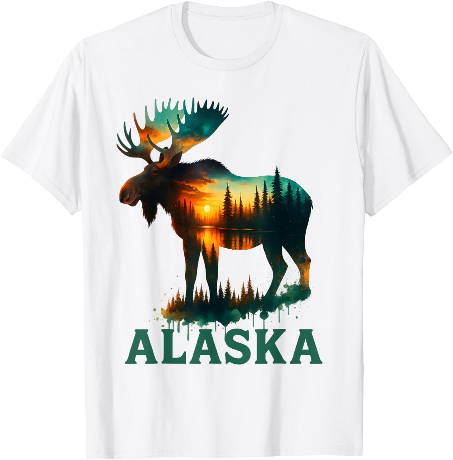 Alaska Alaskan Moose with Lake & Mountain Souvenir Men Women T-Shirt - T-Shirt | White