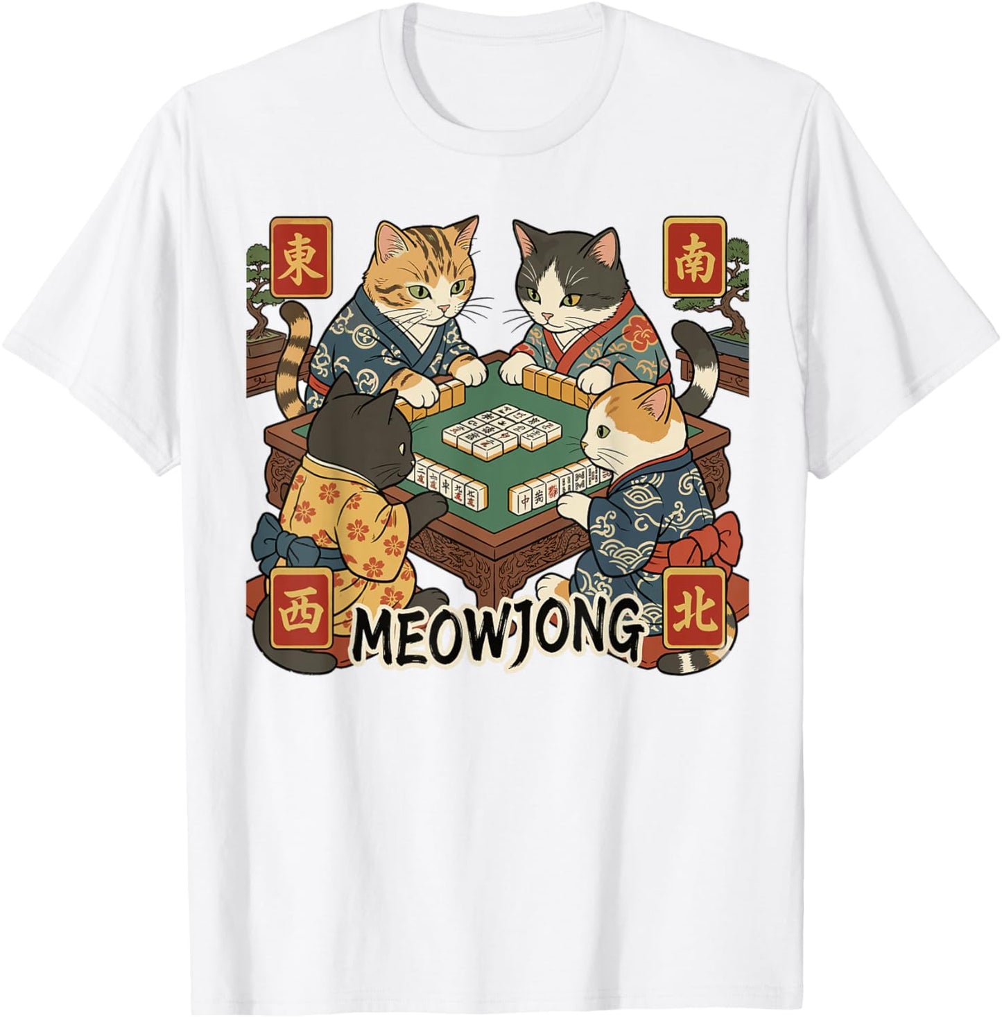 Meowjong Funny Mahjong Love Playing Chinese Game T-Shirt - T-Shirt | White