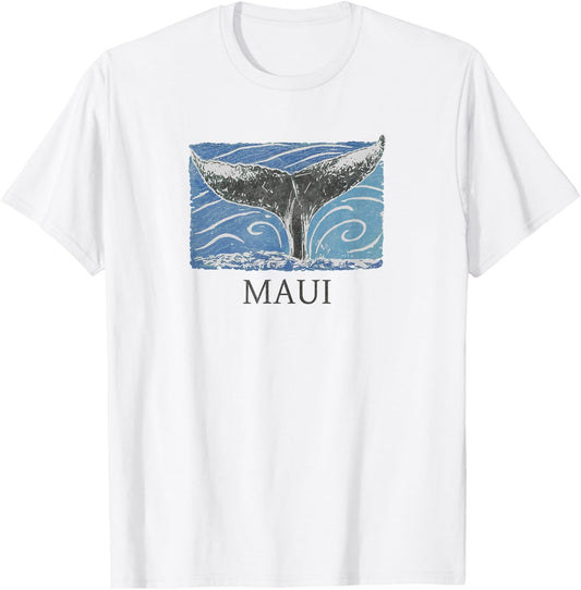 Maui Hawaii Retro Whale Graphic T-Shirt - T-Shirt | White