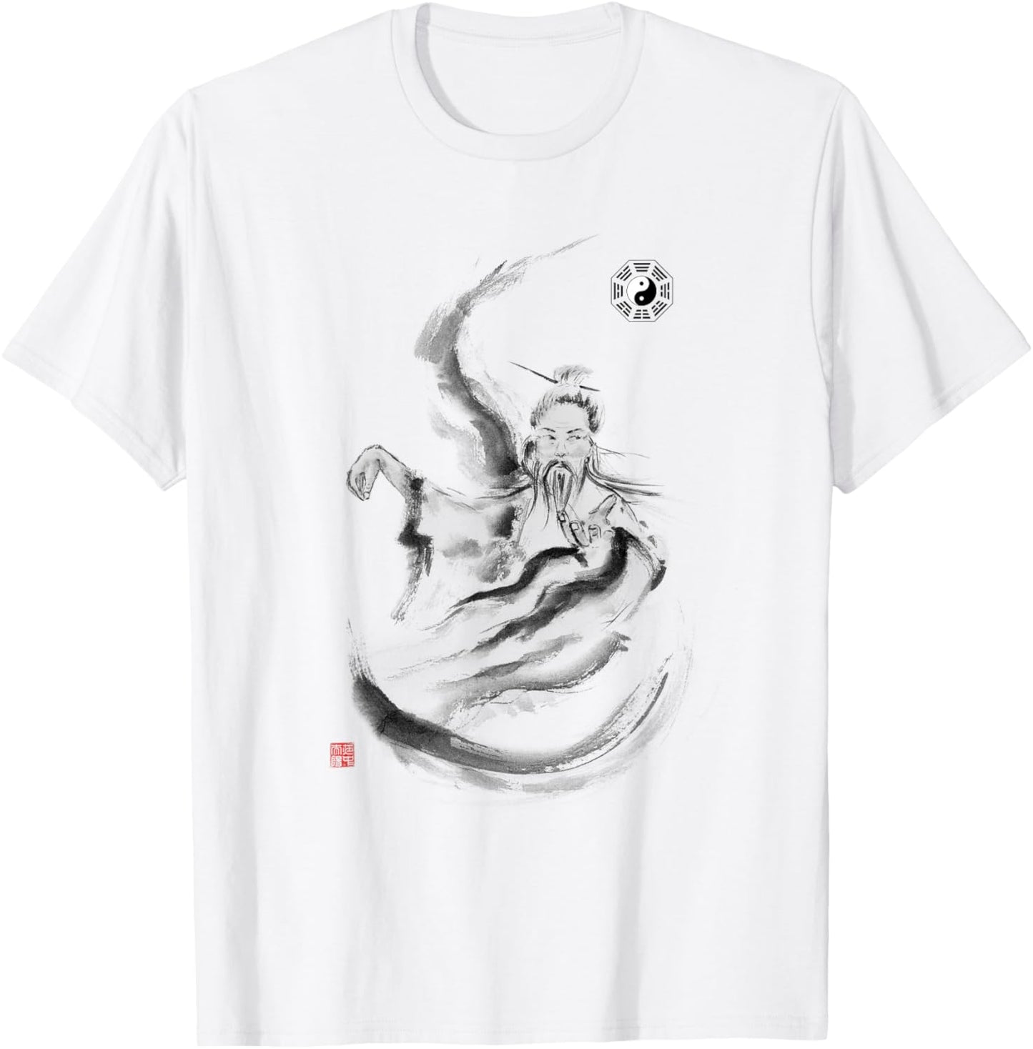 Tai Chi Master and Taoist Bagua Trigrams Symbol Martial Arts T-Shirt - T-Shirt | White
