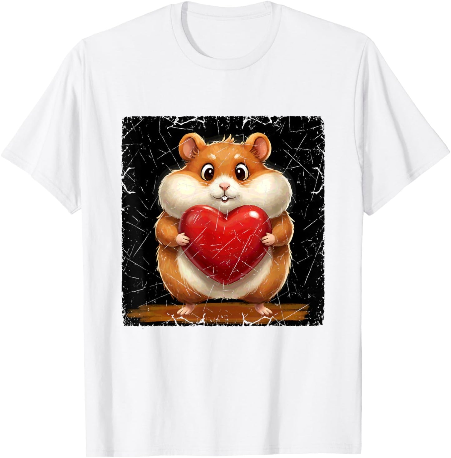 Hamster Chubby Holding a Heart Valentines Day T-Shirt - T-Shirt | White