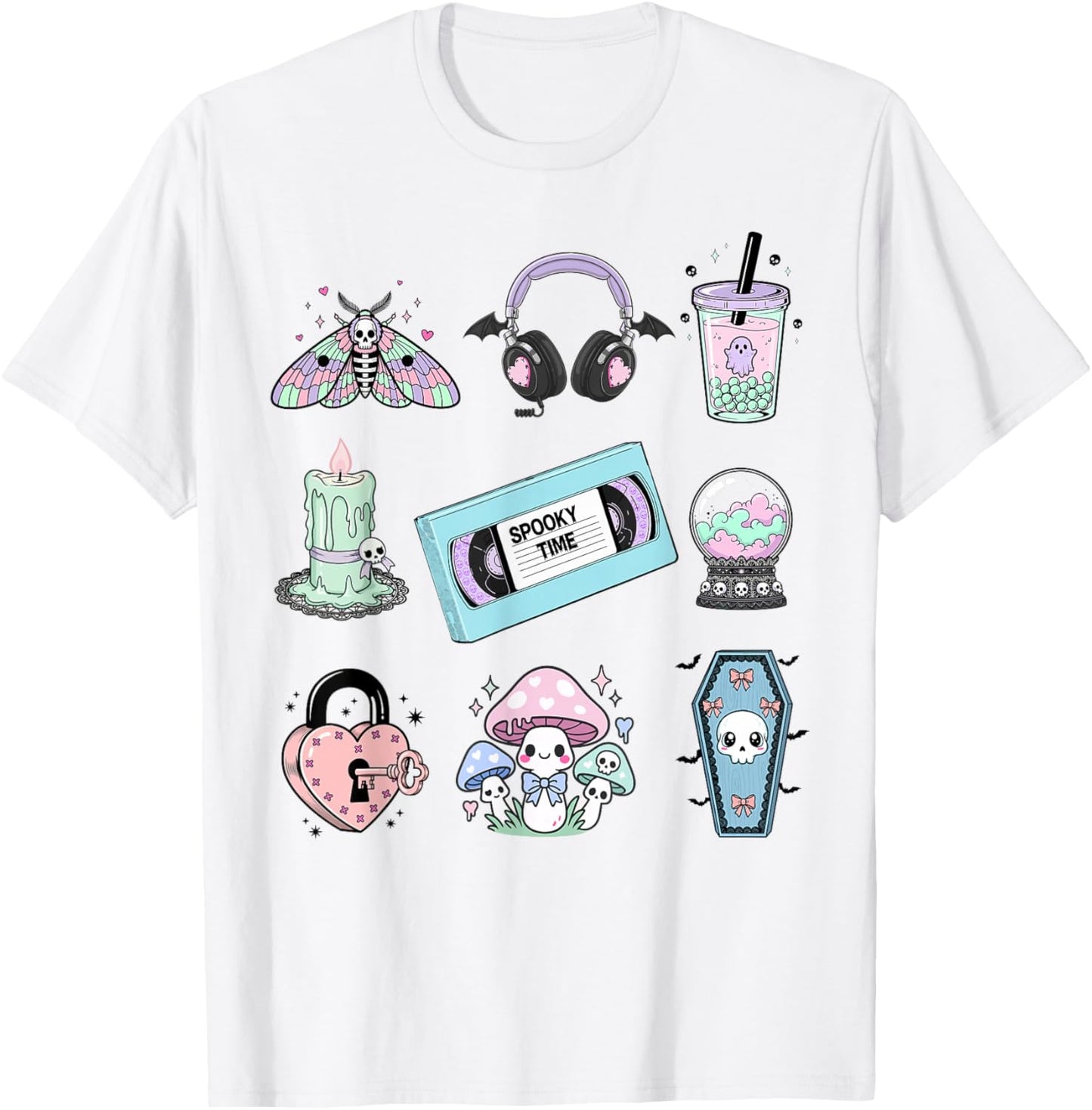 Pastel Goth Grid Kawaii Style Spooky Cute for Girls T-Shirt - T-Shirt | White