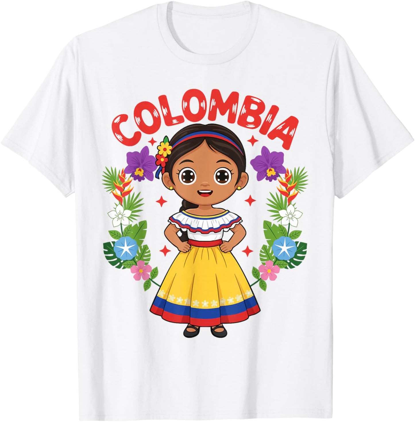 Colombia Colombian Girl Traditional Dress Flowers Heritage T-Shirt - T-Shirt | White