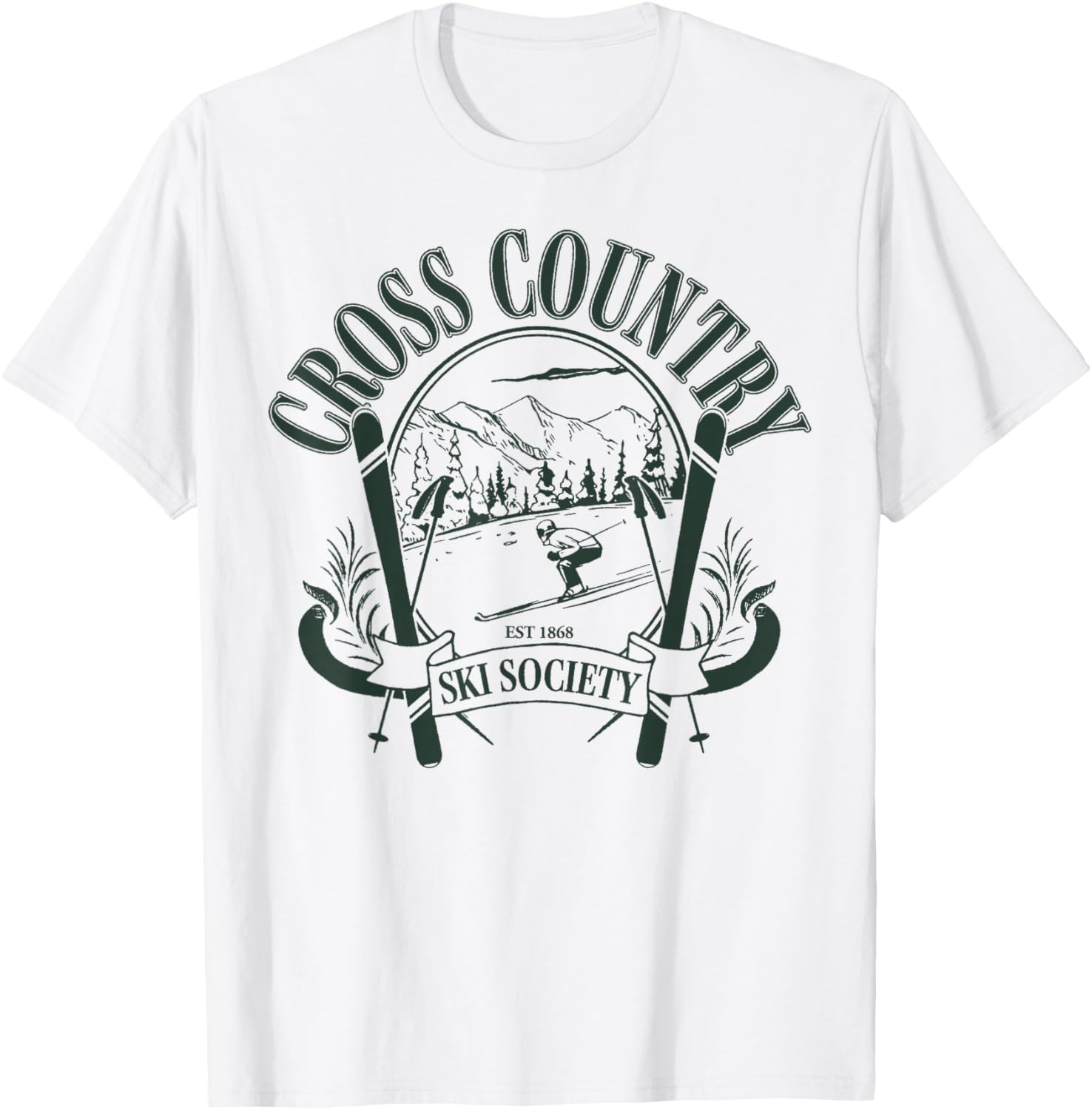 Trendy Apparel Cross Country Ski Society Est 1868 Ski Poles T-Shirt - T-Shirt | White