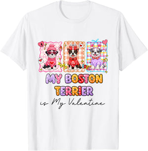 Boston Terrier is My Valentine Heart Retro Dog Love Cute T-Shirt - T-Shirt | White