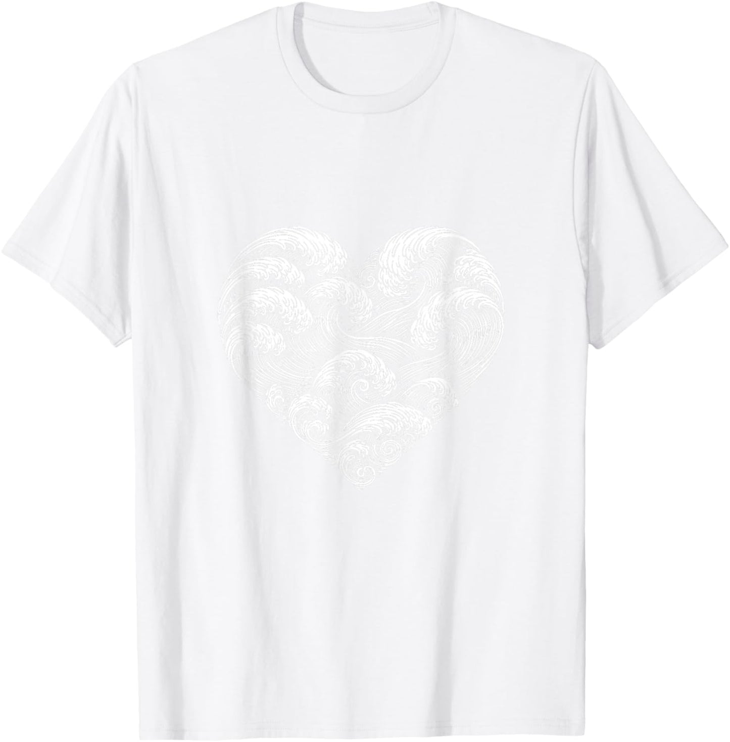Wave Heart Ocean Vacation Surfer Cute Valentines Days T-Shirt - T-Shirt | White