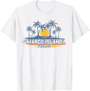 Marco Island Florida Beach Retro Palm Trees Sunset Vintage T-Shirt - T-Shirt | White