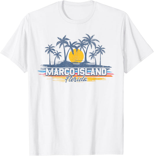Marco Island Florida Beach Retro Palm Trees Sunset Vintage T-Shirt - T-Shirt | White