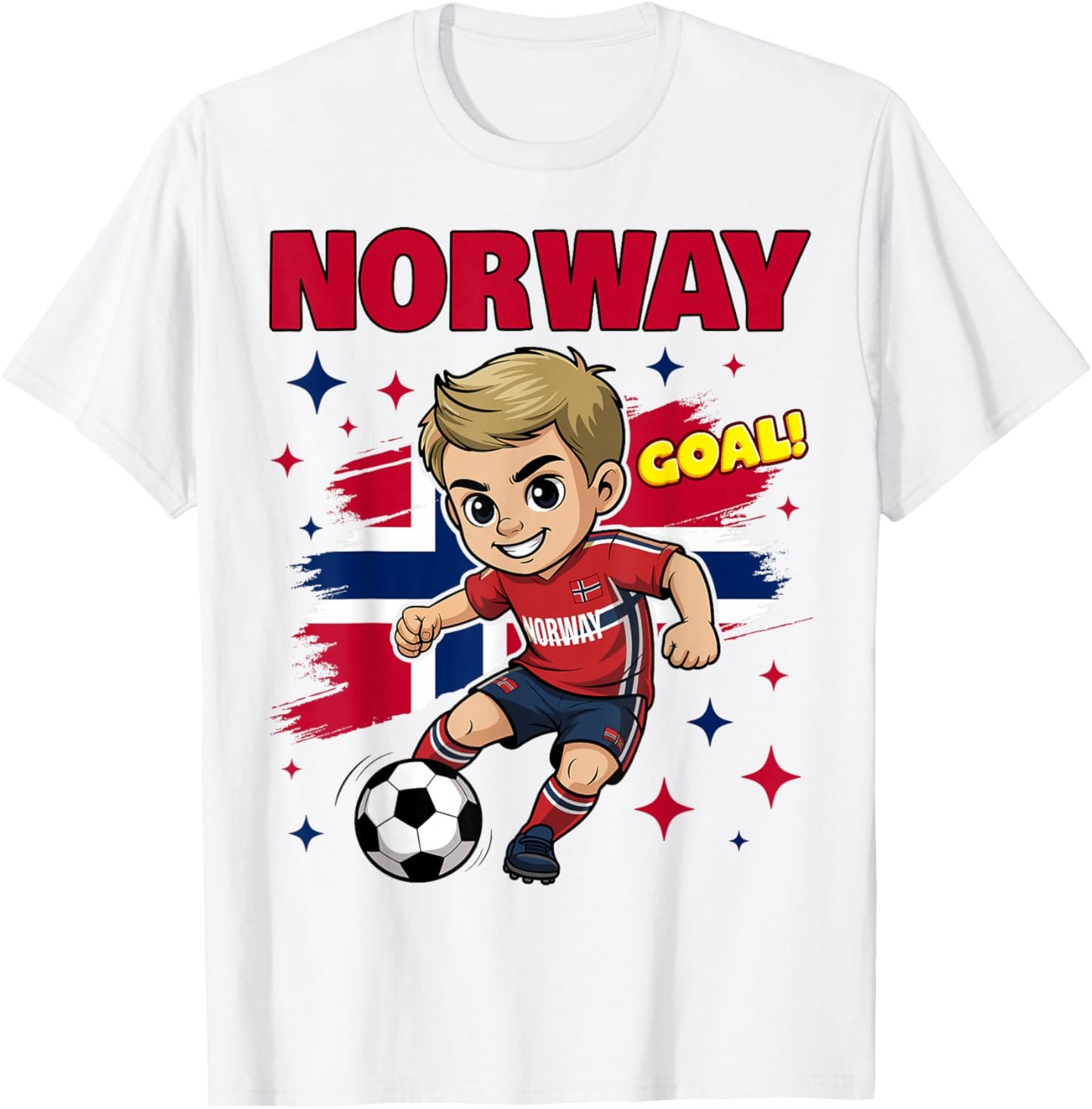 Norway Kid Goal Cartoon Norway Flag for Kids T-Shirt - T-Shirt | White