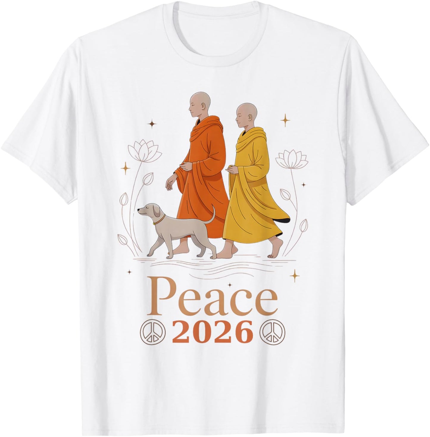 Walk Peace 2026 World Peace Monks with Dog Spiritual Cool T-Shirt - T-Shirt | White