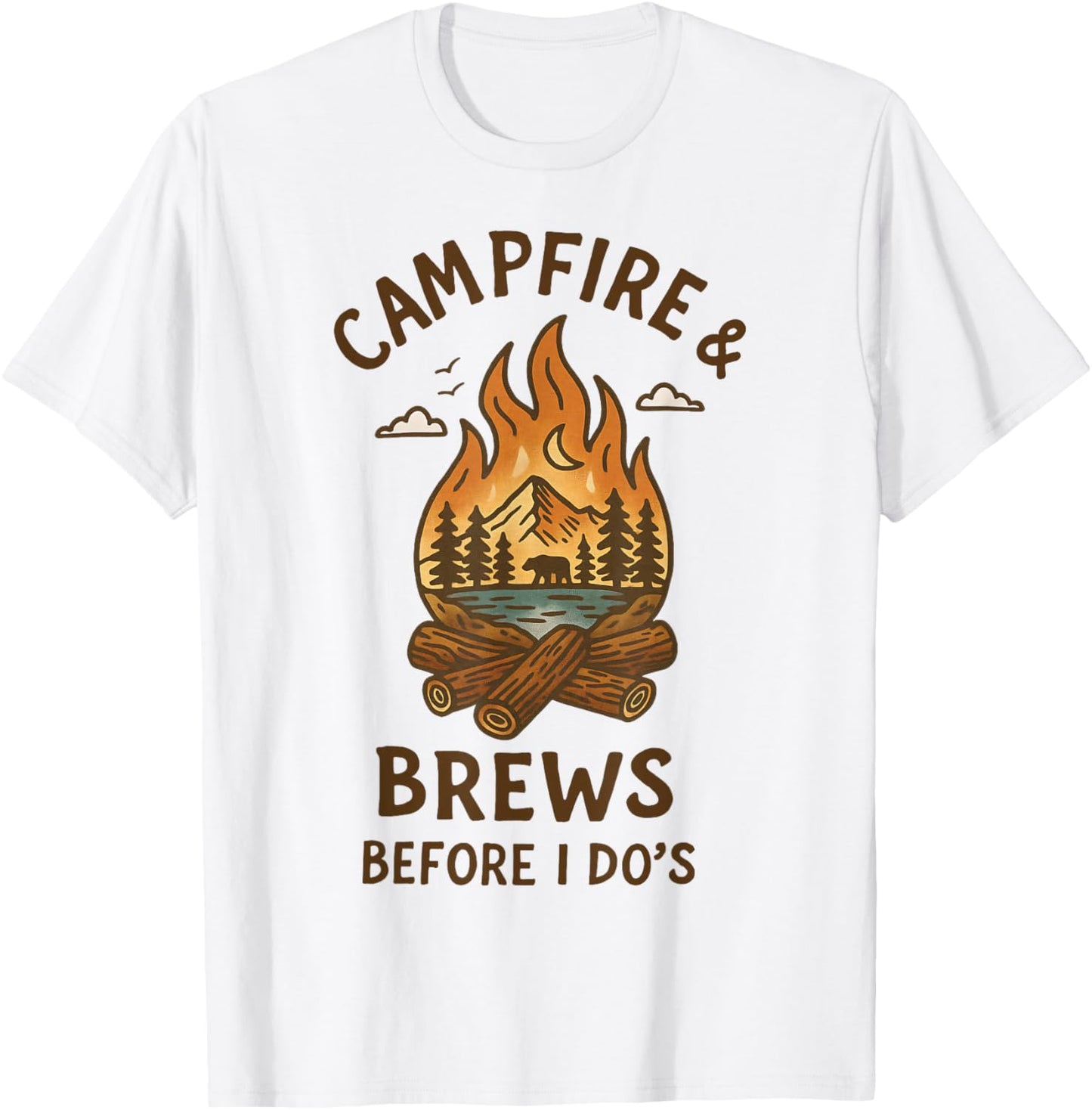 Bride Camping Bachelorette Campfire & Brews Before I Do's T-Shirt - T-Shirt | White