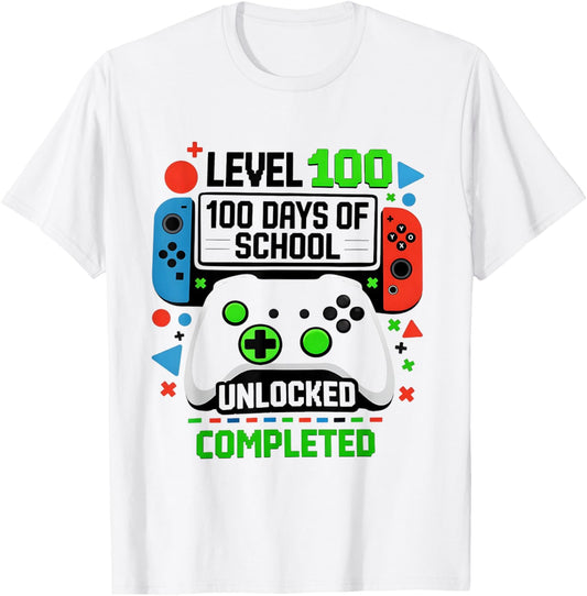 Level 100 Days of School Unlocked Gamer Video Games Fun T-Shirt - T-Shirt | White